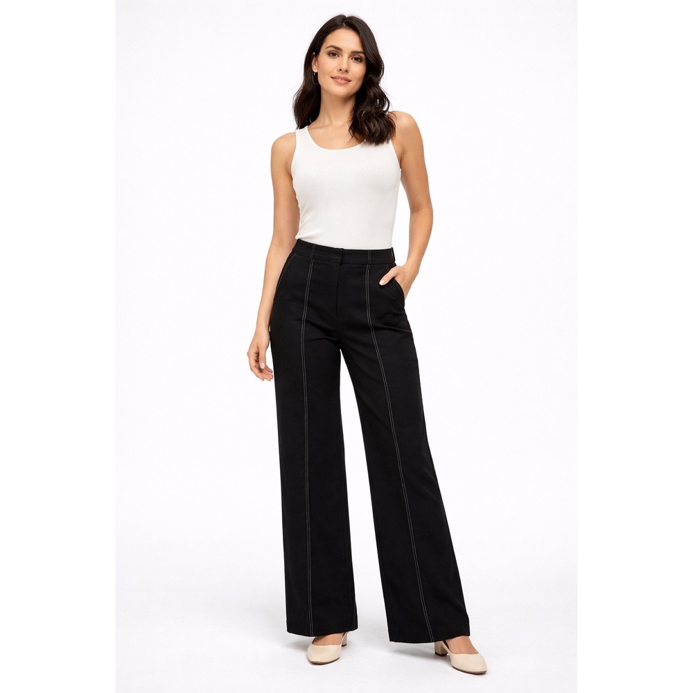 Anthropologie The Essential‎ Crop Flare Black Contrast Stitch Pants Large L